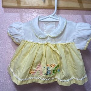 VINTAGE Yellow and White Baby Dress